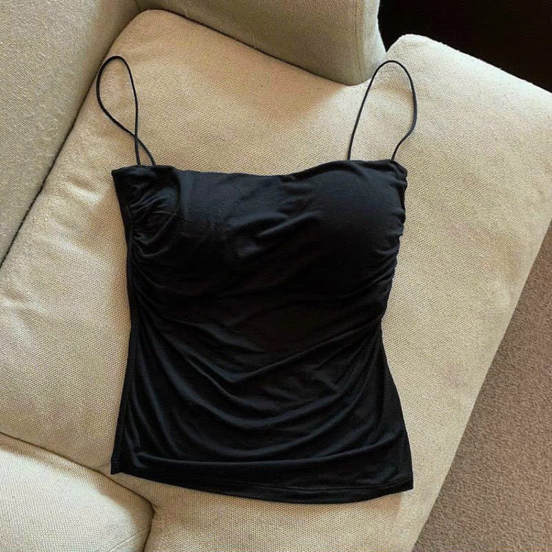 Áo Bra Cotton 2 Dây Dáng Dài Sẵn Mút Nhún Sườn Hot Trend - hình 2