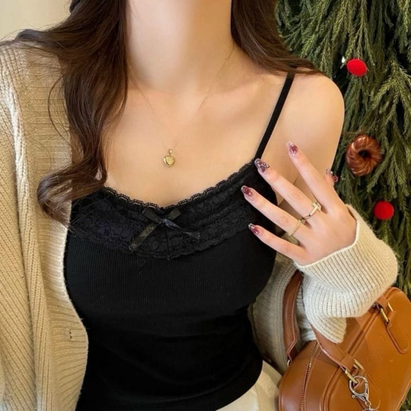 Áo Bra 2 Dây Thun Tăm Mềm Mịn Phối Ren Nơ Xinh Xắn