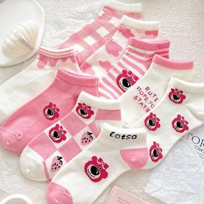 Tất Gấu Dâu Hồng Losto Cổ Ngắn Đáng Yêu Cho Bạn Gái - hình 2
